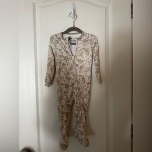 Cozy Cream Dinosaur Zip Front Footed One-Piece